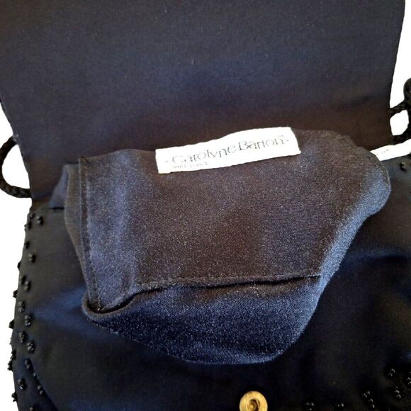 Carolyne Barton Beaded Evening Bag Cocktail Party Purse Artsy Black Gold Silver - Picture 7 of 7
